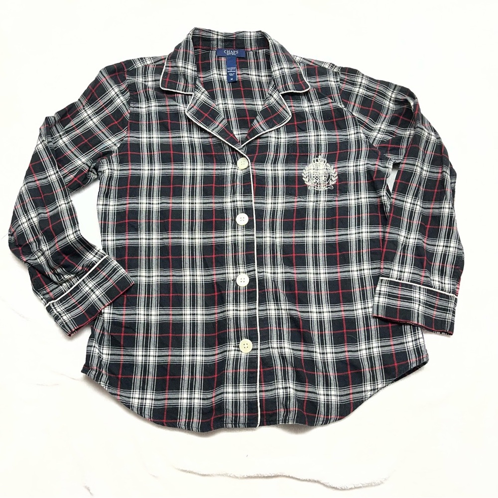 Chaps Ralph Lauren Classic Flannel Pajama Shirt Top Women Size M Black Red Plaid